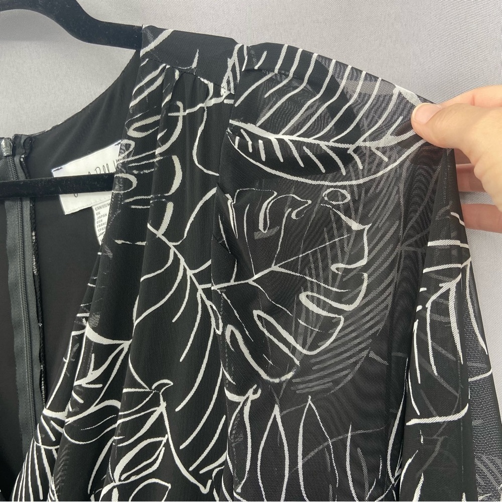 Joseph Ribkoff Surplice Wrap Midi Dress Black and White Palm Tropical Print 10 - Picture 6 of 13